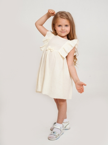 Купить 322-СЛ. Платье из муслина детское, хлопок 100% сливочный, р. 74,80,86,92 в Улан-Удэ