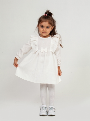 Купить 321-МО. Платье из муслина детское, хлопок 100% молочный, р. 74,80,86,92 в Улан-Удэ