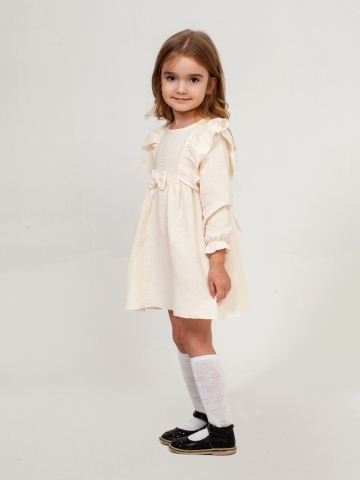 Купить 321-СЛ. Платье из муслина детское, хлопок 100% сливочный, р. 74,80,86,92 в Улан-Удэ