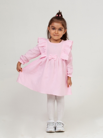 Купить 321-Р. Платье из муслина детское, хлопок 100% розовый, р. 74,80,86,92 в Улан-Удэ