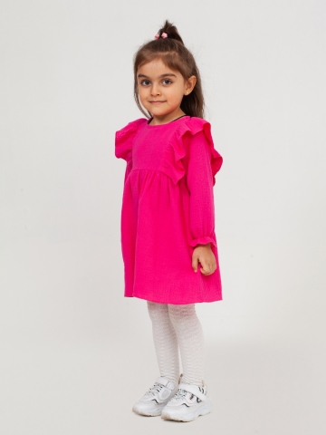Купить 321-Ф. Платье из муслина детское, хлопок 100% фуксия, р. 74,80,86,92 в Улан-Удэ